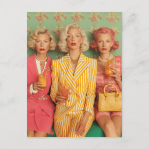 Chic Ladies Retro-Cocktail-Moment Postkarte