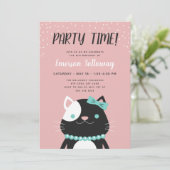 Chic Lady Cat Pink Kindergeburtstag Party Einladung (Stehend Vorderseite)