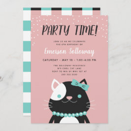 Chic Lady Cat Pink Kindergeburtstag Party Einladung