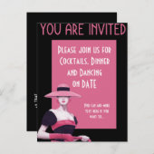 Chic Lady in einem rosa Hut/Handschuhe Einladung (Vorne/Hinten)