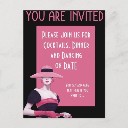 Chic Lady in einem rosa Hut/Handschuhe Einladung (Vorderseite)