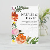 Chic Large Burnt Orange , Pink Floral Wedding Einladung (Stehend Vorderseite)