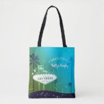 Chic Las Vegas Wedding Bridesmaid Geschenk Tasche<br><div class="desc">Schöne Illustration von Las Vegas Streifenschild, Palmen, funkelnde Sterne & cyan blauer Hintergrund entworfen auf individuellen Bridesmaids Gift Bags. Ideal für Ihre Las Vegas thematische Hochzeit, Brautparty, Jubiläum Party, Verlobung oder Junggeselinnen-Abschied. ((Sie finden die passenden Hochzeitsessentials & Favoriten in diesem Laden, Bridal Heaven. Wenden Sie sich an ujean4791@gmail.com, um sich...</div>