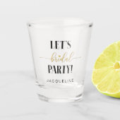 Chic Lasse Brautparty Gold Glitzer Script w Name Schnapsglas (Vorderseite)