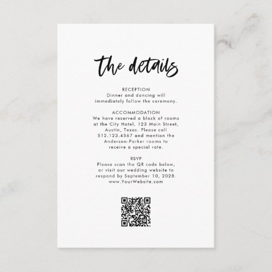 Chic Lässig Script | Angaben zur Hochzeit Begleitkarte (Vorderseite)