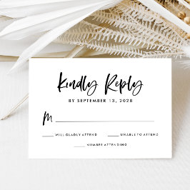 Chic Lässig Script | Schwarz-Weiß-Hochzeit RSVP Karte