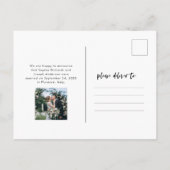 Chic Lässiges Skript und Foto | Hochzeit Ankündigungspostkarte (Rückseite)