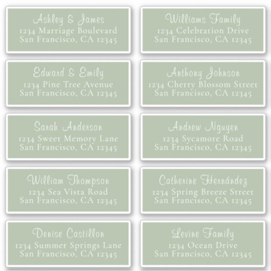 Chic Laurel Green Wedding Guest Address Labels (Vorderseite)