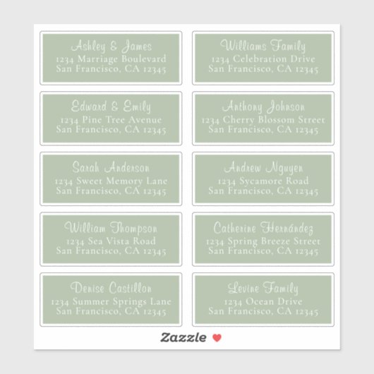 Chic Laurel Green Wedding Guest Address Labels (Blatt)