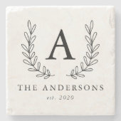 Chic Laurel Monogram Steinuntersetzer (Vorderseite)