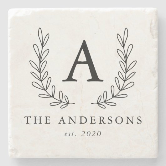 Chic Laurel Monogram Steinuntersetzer (Vorderseite)