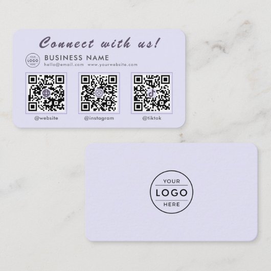 Chic Lavendel 3 QR Code Multi Social Visitenkarte (Vorne/Hinten)