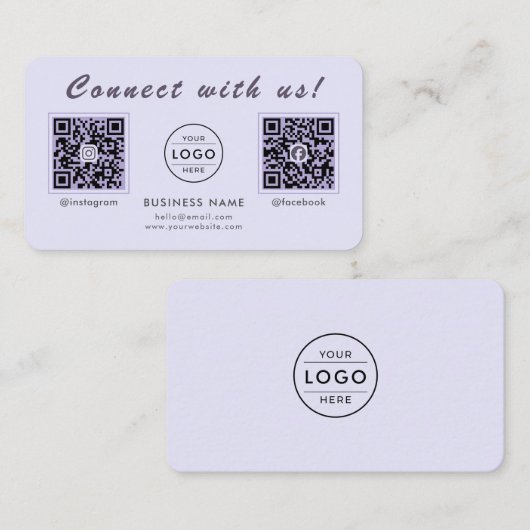 Chic Lavendel-Doppel-QR-Code Multi-Social-Media Visitenkarte (Vorne/Hinten)