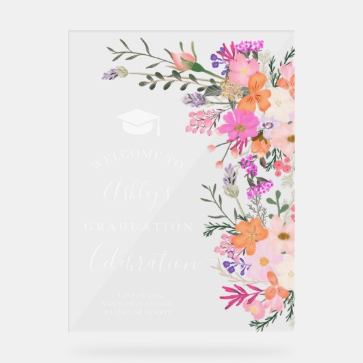 Chic Lavendel florale Aquarell Abschluss willkomme Acrylschild (Vorderseite)