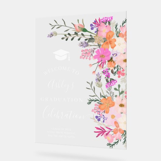 Chic Lavendel florale Aquarell Abschluss willkomme Acrylschild (Winkel)