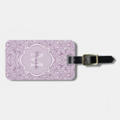 Chic-Lavendel-lila Damast-Monogramm mit Namen Gepäckanhänger (Vorderseite horizontal)