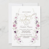 Chic Lavendel Wildblumen Sweet 16 Einladung (Vorderseite)