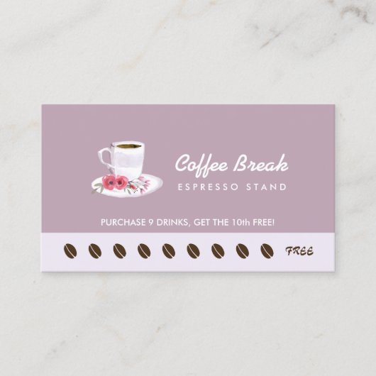 Chic Lavender Floral Coffee Stand Loyalty Punch Treuekarte (Vorderseite)