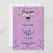Chic Lavender Floral Gold Glitzer Graduation Party Einladung (Vorderseite)