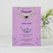 Chic Lavender Floral Gold Glitzer Graduation Party Einladung (Stehend Vorderseite)