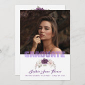 Chic Lavender Floral Plum Lila Foto Abschluss Einladung (Vorne/Hinten)