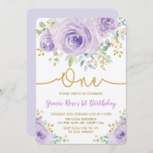 Chic Lavender Floral Rose Girl 1. Geburtstag Party