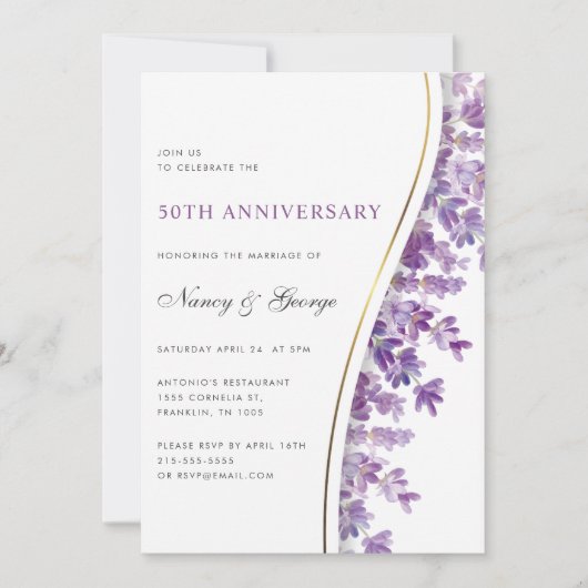 Chic Lavender Foliage 50. Hochzeitstag Einladung (Vorderseite)