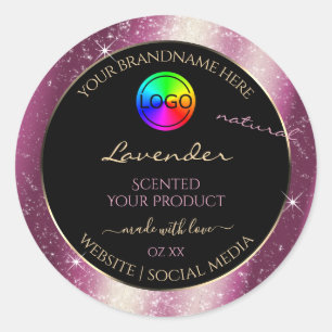 Chic Lavender Glitzer Frame Produktetikett und Log Runder Aufkleber