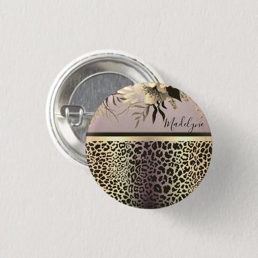 Chic Lavender Gold Leopard Safari Button (Vorne & Hinten)