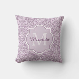 Chic Lavender Lila Damask Monogram mit Name Kissen