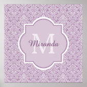 Chic Lavender Lila Damask Monogram mit Name Poster (Vorne)