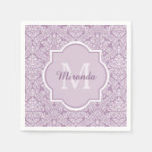 Chic Lavender Lila Damask Monogram mit Name Serviette (Vorderseite)