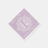 Chic Lavender Lila Damask Monogram mit Name Serviette (Ecke)