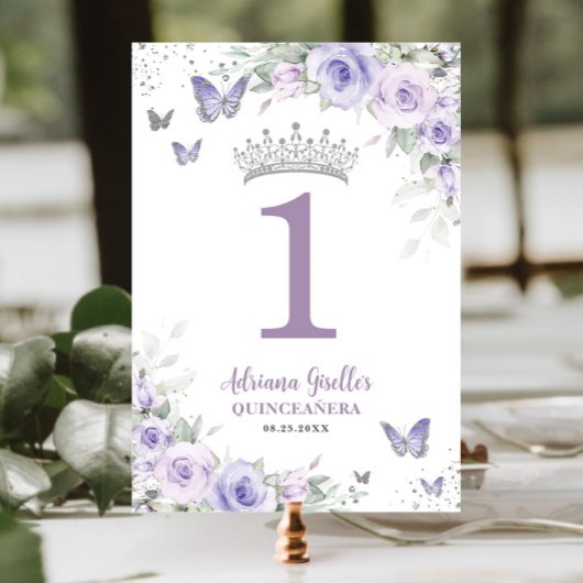 Chic Lavender Lila Flora Quinceñera Sweet 16 Tischnummer
