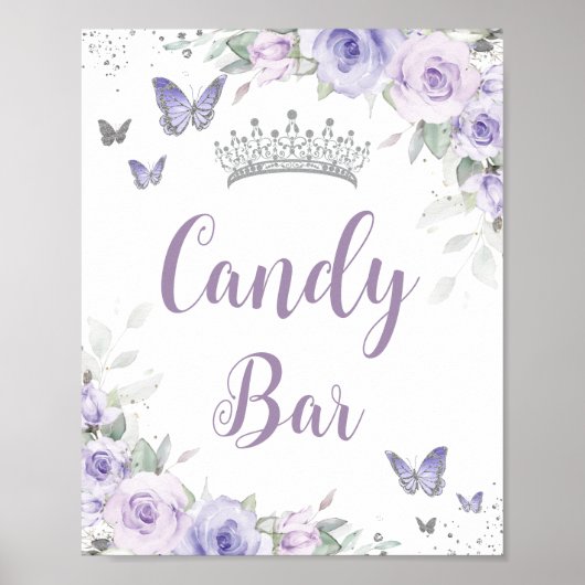 Chic Lavender Lila Floral Quinceñera Candy Bar Poster (Vorne)