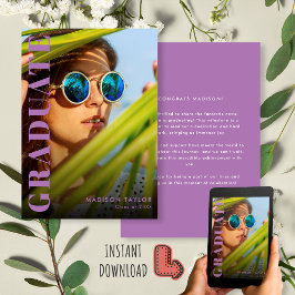 Chic Lavender Lila Modern Foto Abschluss Ankündigung