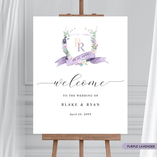 Chic Lavender Lila Monogram Wedding Welcome Sign Poster