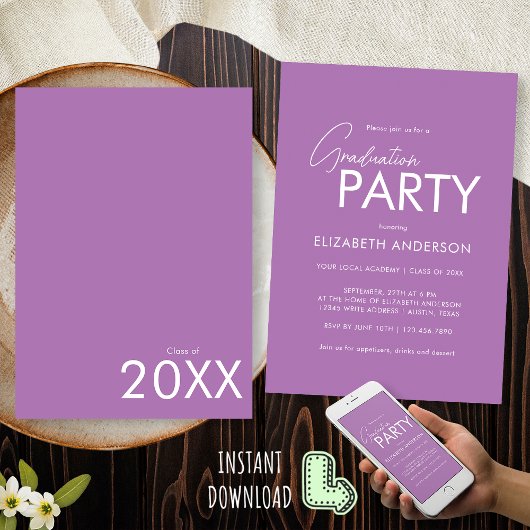 Chic Lavender Lila Typografy Graduation Party Einladung