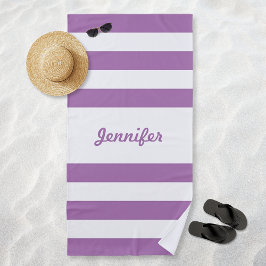 Chic Lavender Lila weiße Streifen Personalisiert Strandtuch