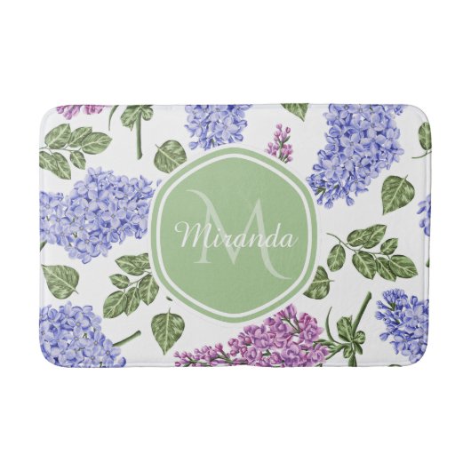 Chic Lavender Lilac Floral Pastell Green Monogram Badematte (Vorderseite)
