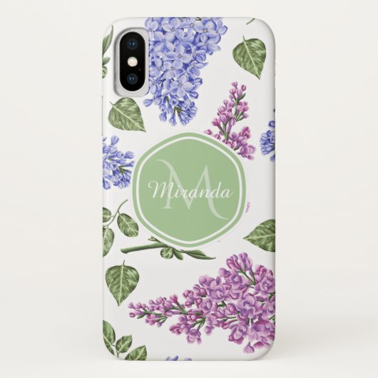 Chic Lavender Lilac Floral Pastell Green Monogram Case-Mate iPhone Hülle (Rückseite)