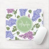 Chic Lavender Lilac Floral Pastell Green Monogram Mousepad (Mit Mouse)
