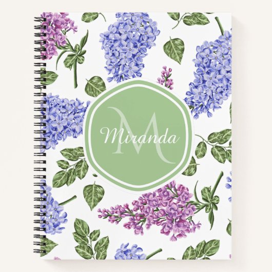 Chic Lavender Lilac Floral Pastell Green Monogram Notizblock (Vorderseite)