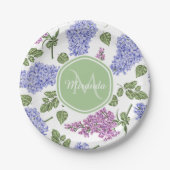 Chic Lavender Lilac Floral Pastell Green Monogram Pappteller (Vorderseite)
