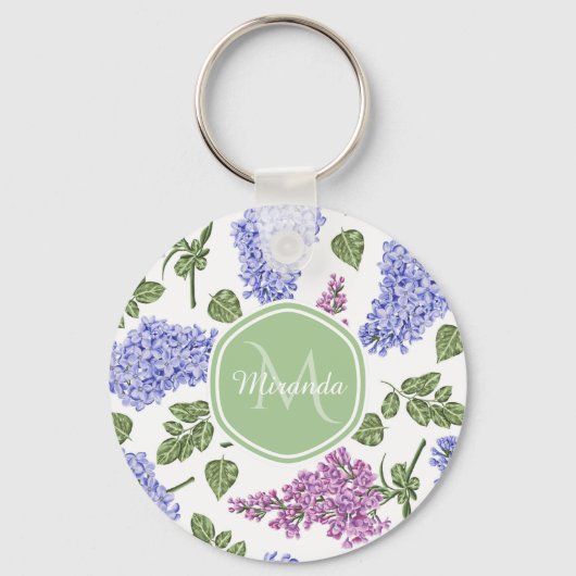 Chic Lavender Lilac Floral Pastell Green Monogram Schlüsselanhänger (Vorderseite)