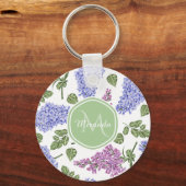 Chic Lavender Lilac Floral Pastell Green Monogram Schlüsselanhänger (Vorderseite)