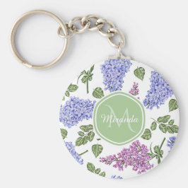 Chic Lavender Lilac Floral Pastell Green Monogram Schlüsselanhänger
