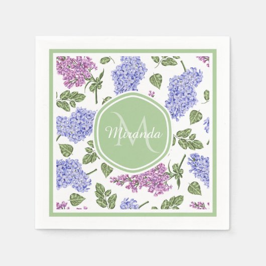 Chic Lavender Lilac Floral Pastell Green Monogram Serviette (Vorderseite)