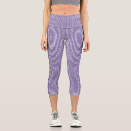 Chic Lavender Lilac Glitzer dünn Vertikal gestreif Capri Leggings