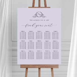 Chic Lavender Monogram Seating Chart Sign Poster